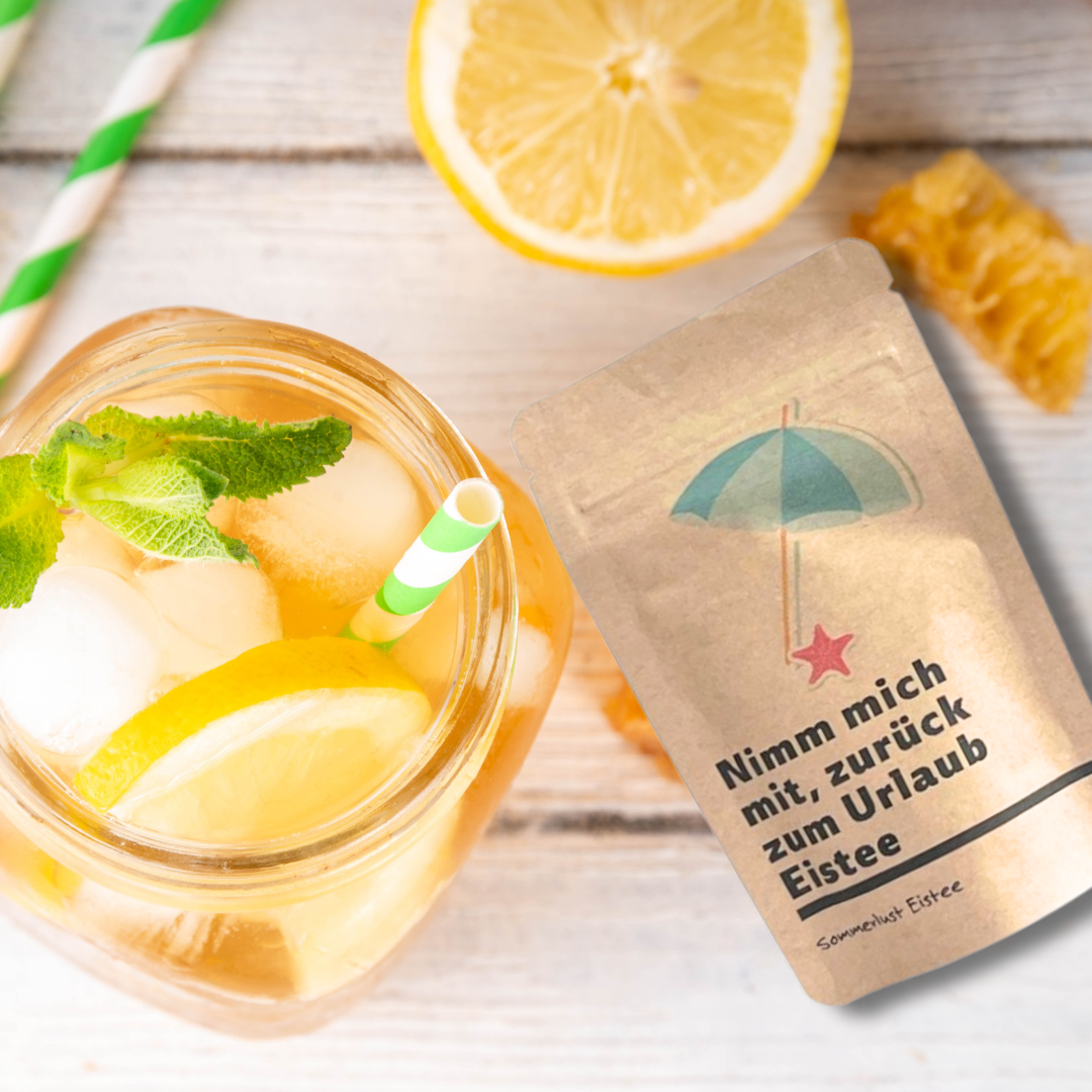 Mango Eistee mit lustigem Spruch