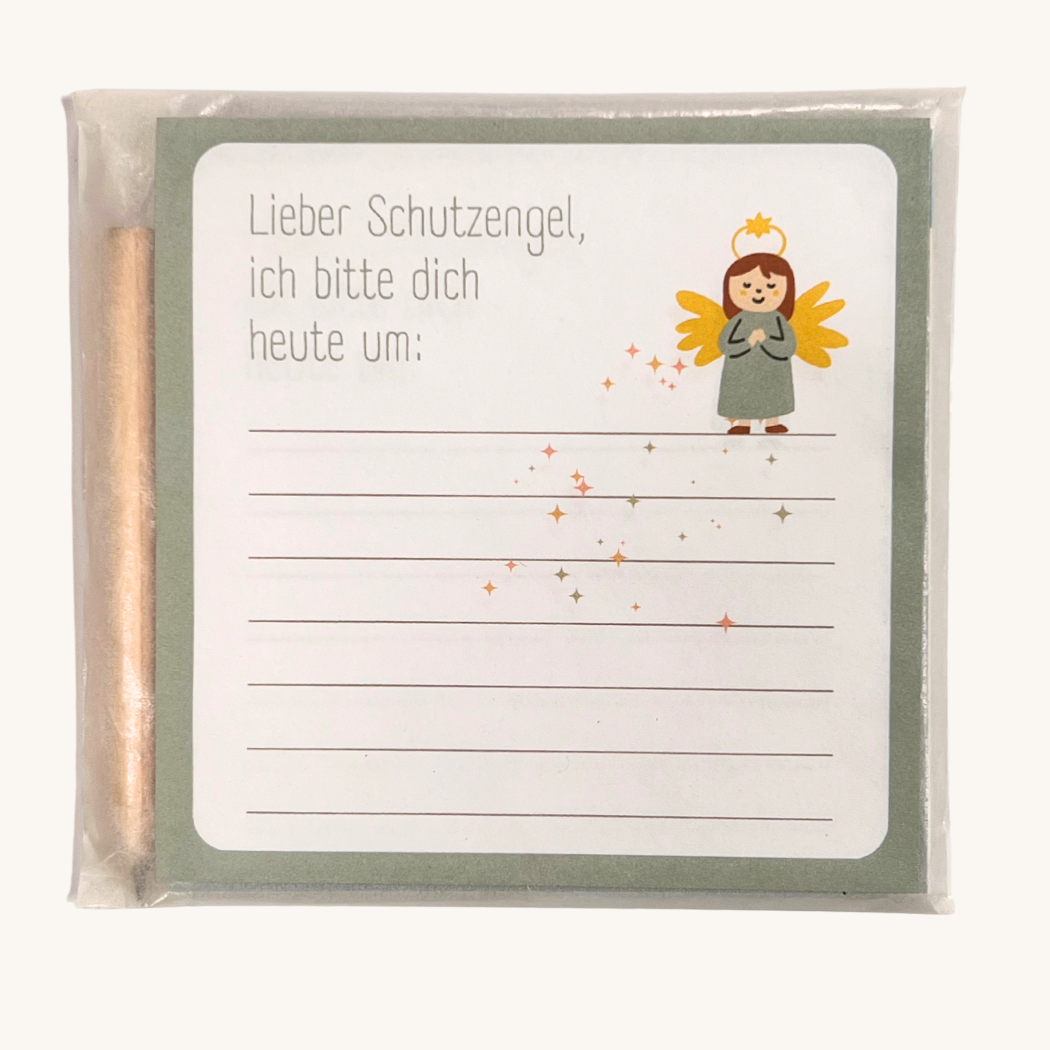 Geschenk Schutzengel in Blockform mit Minibleistift