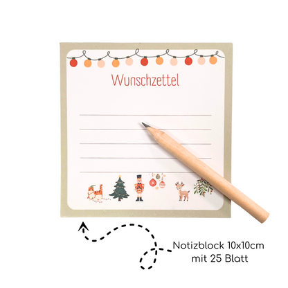 Wunschzettel Block mit Bleistift als Weihnachtsgeschenk