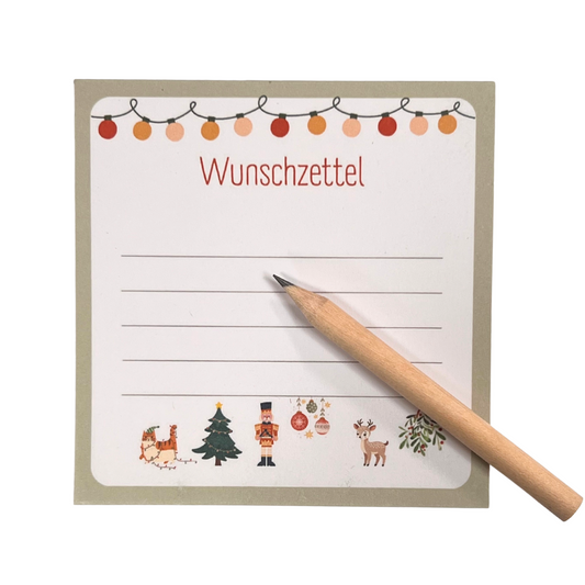Kleiner Wunschzettel Block mit Bleistift