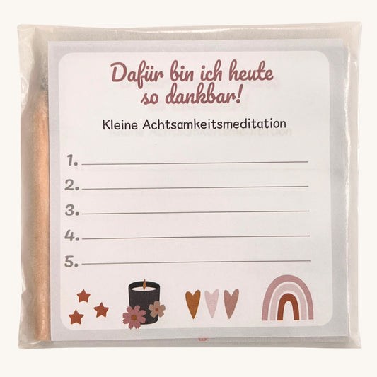 Achtsamkeit Block Set in Pergamin Verpackung mit Bleistift