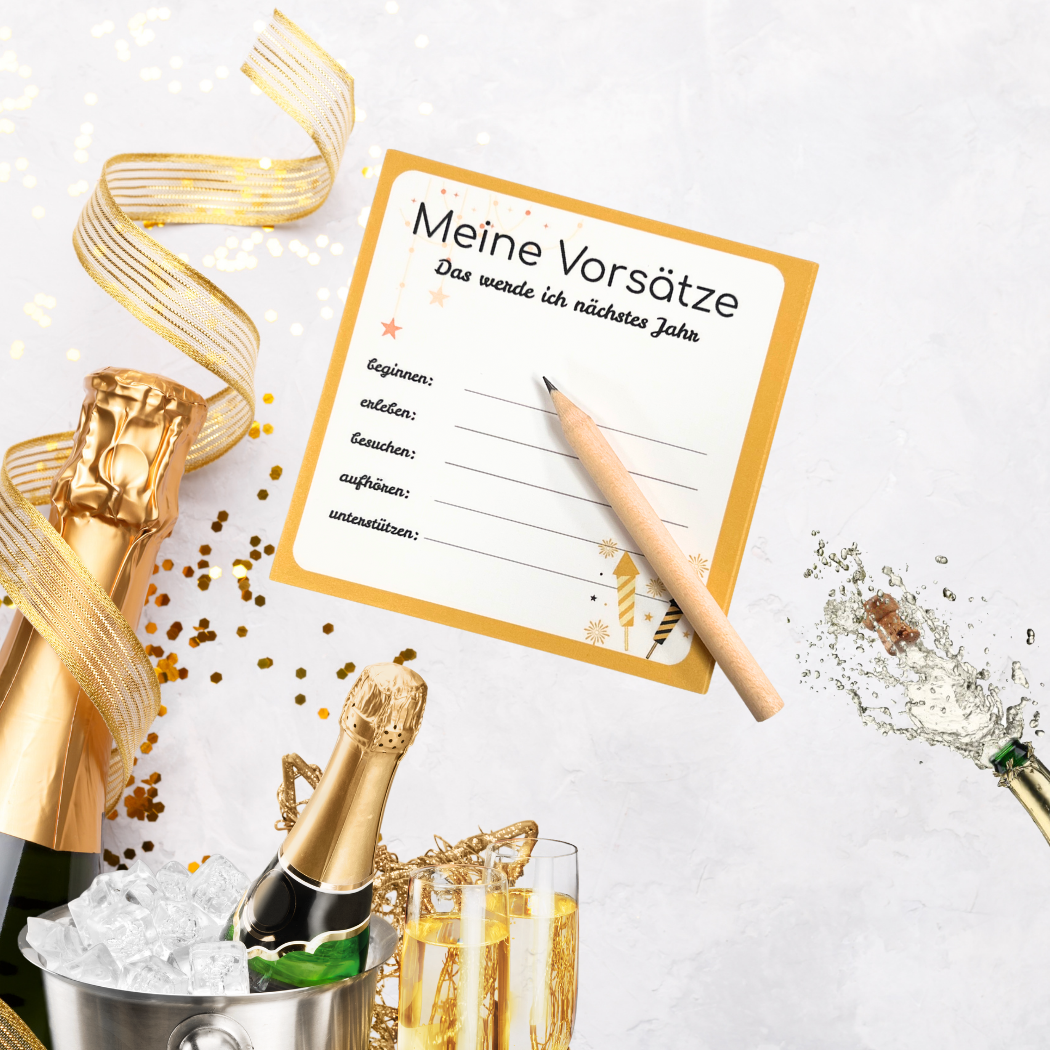 Happy New Year- schreibe deine Vorsätze für das neue Jahr auf den Block