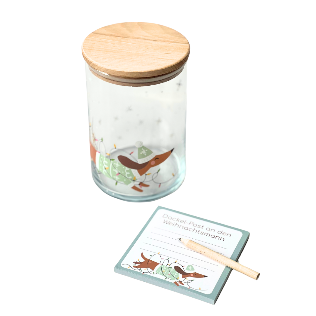Weihnachtliches Dackeldesign, Dackel Weihnachten Glas und Blockset