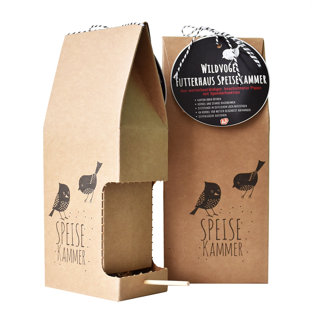 Vogelfutterhaus aus Pappe zum Nachfüllen