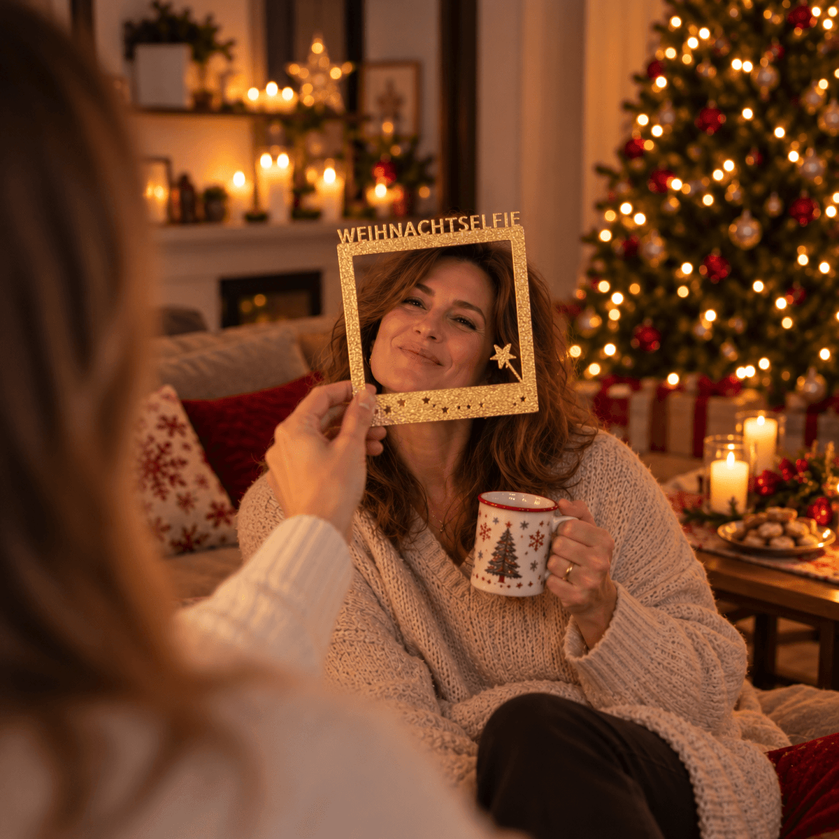 Selfie Rahmen Weihnachtselfe Gold S