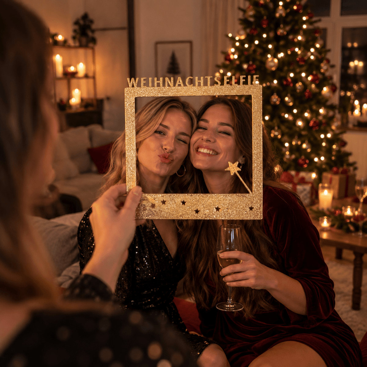 Selfie Rahmen Weihnachtselfe Gold S