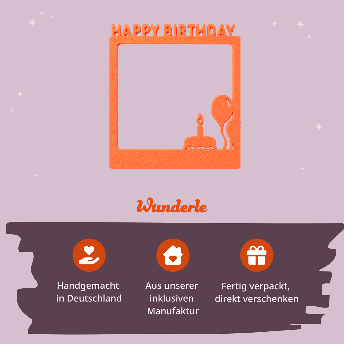 Selfie Rahmen Happy Birthday: Gefertigt in inklusiver Manufaktur in Deutschland