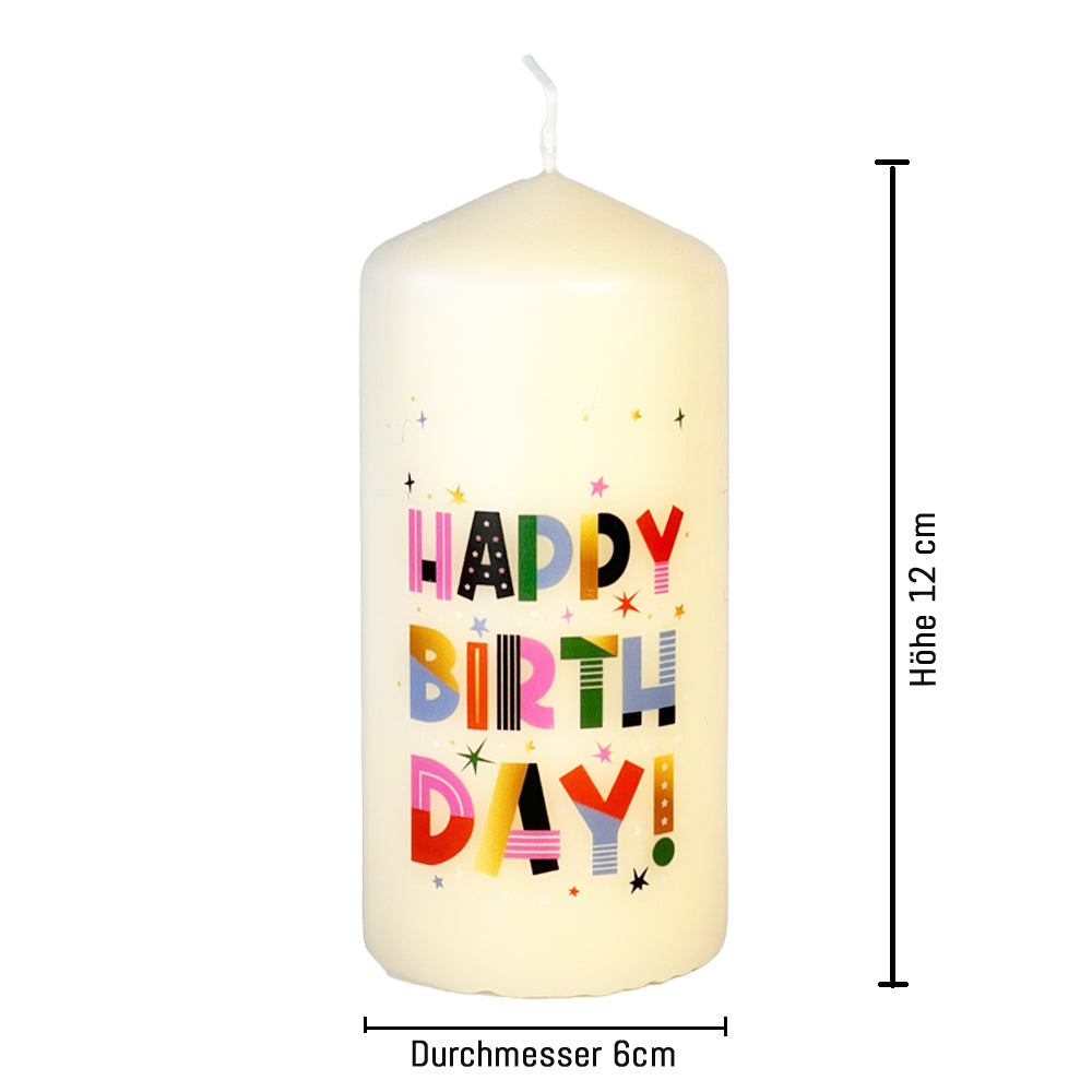 Happy Birthday! Kerze Höhe 12cm, Durchmesser 6cm