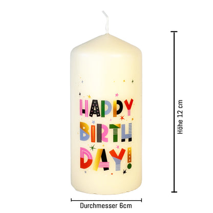 Happy Birthday! Kerze Höhe 12cm, Durchmesser 6cm