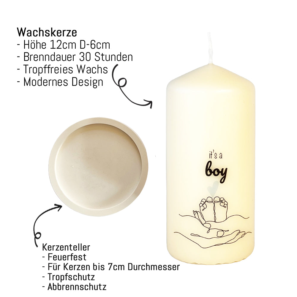 it´s a boy - Kerze zur Geburt