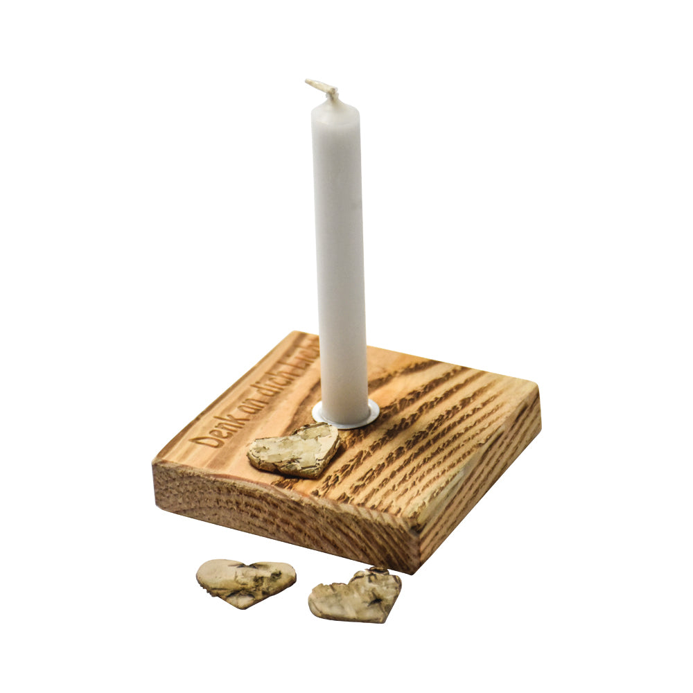 Holzkerzenhalter Denk an dich Licht