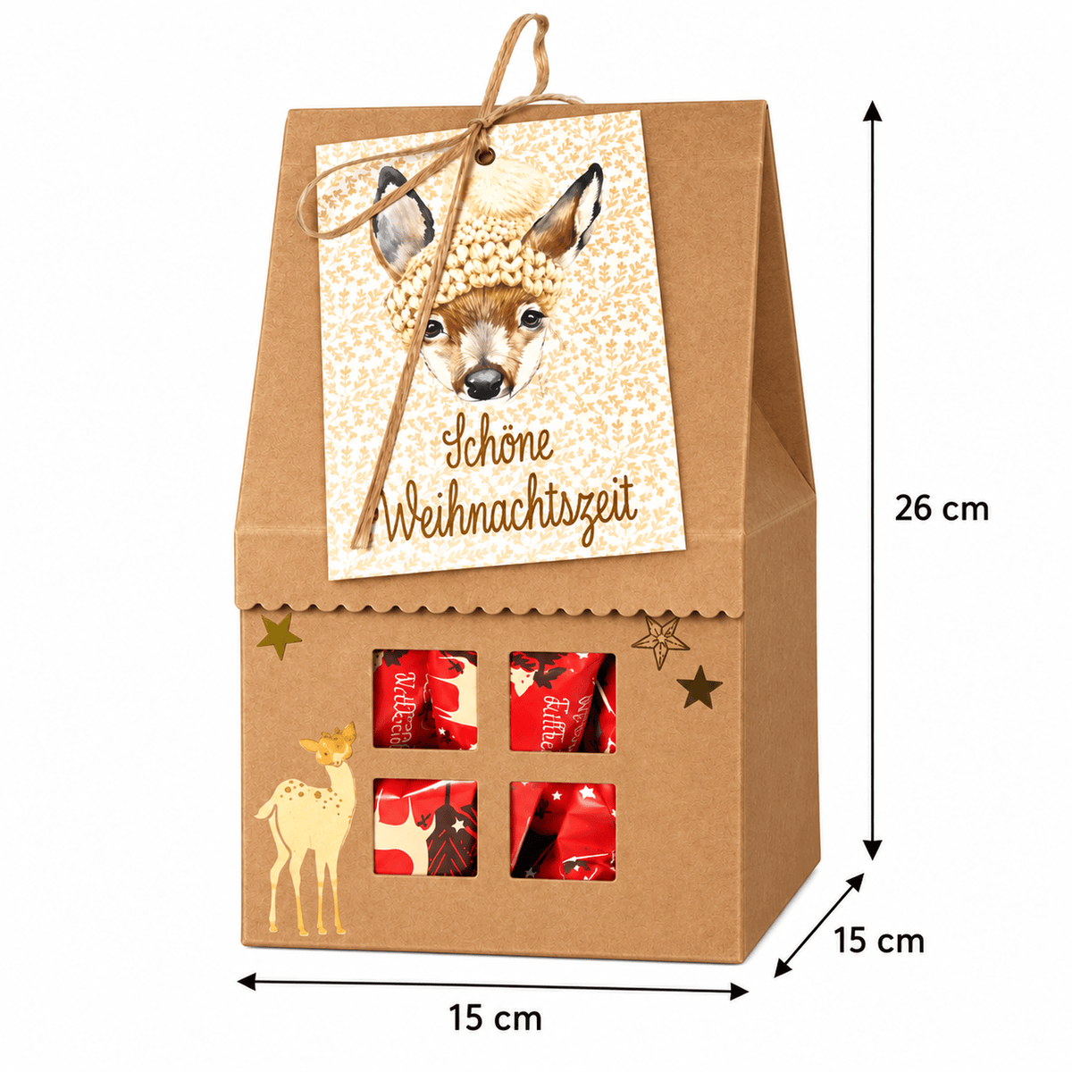 Glückskeks Adventskalender: Breite 15 cm, Höhe 26 cm, Tiefe 15 cm