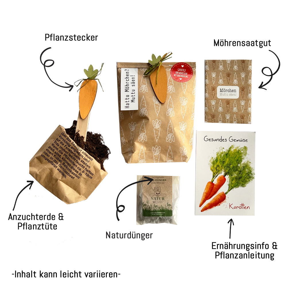Inhalt der Tüte Hattu Möhrchen muttu säen