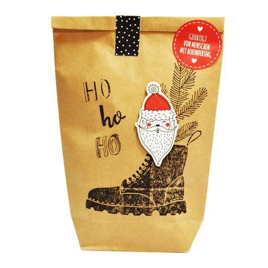 Wundertüte in braun mit HohoHo gestempelt und Nikolauskopf als nikolausgeschenk