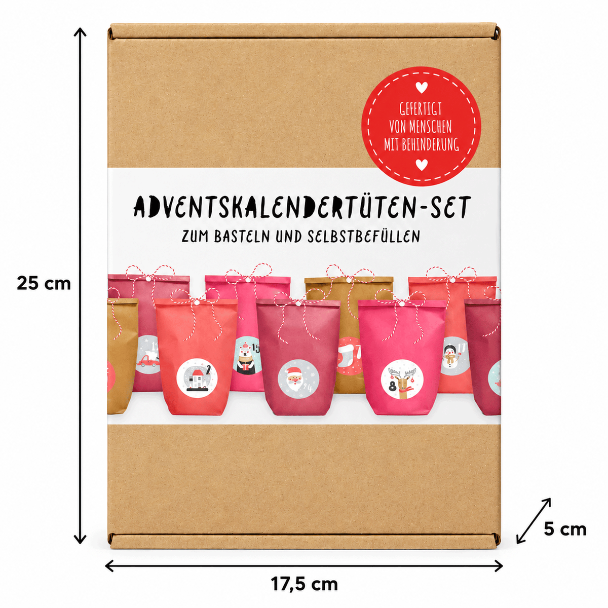 Adventskalender Bastelset: Breite 17,5 cm, Höhe 25 cm, Tiefe: 5 cm