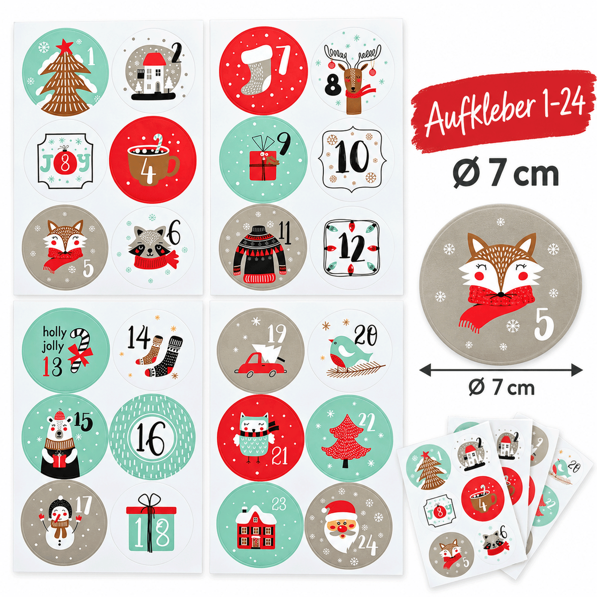 Adventskalender Bastelset: Aufklebermotive