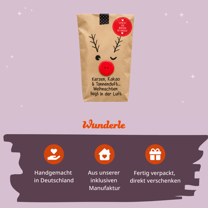 Wundertüte Weihnachtselch mit Knopfnase als Wichtelgeschenke für 10 Euro