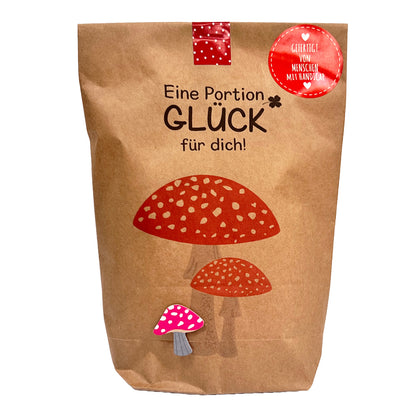 Eine Portion Glück für dich - viel Glück mit Pilz und Herz