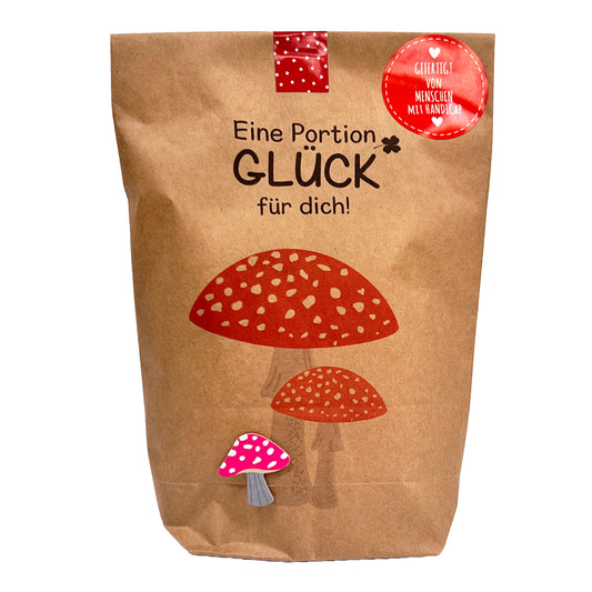 Eine Portion Glück für dich - viel Glück mit Pilz und Herz