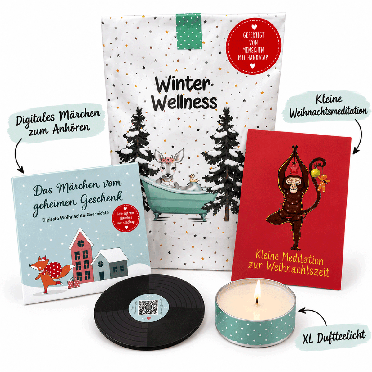 Winter Wellness Geschenk: Wintermärchen zum Hören, kleine Meditation und Duftteelicht