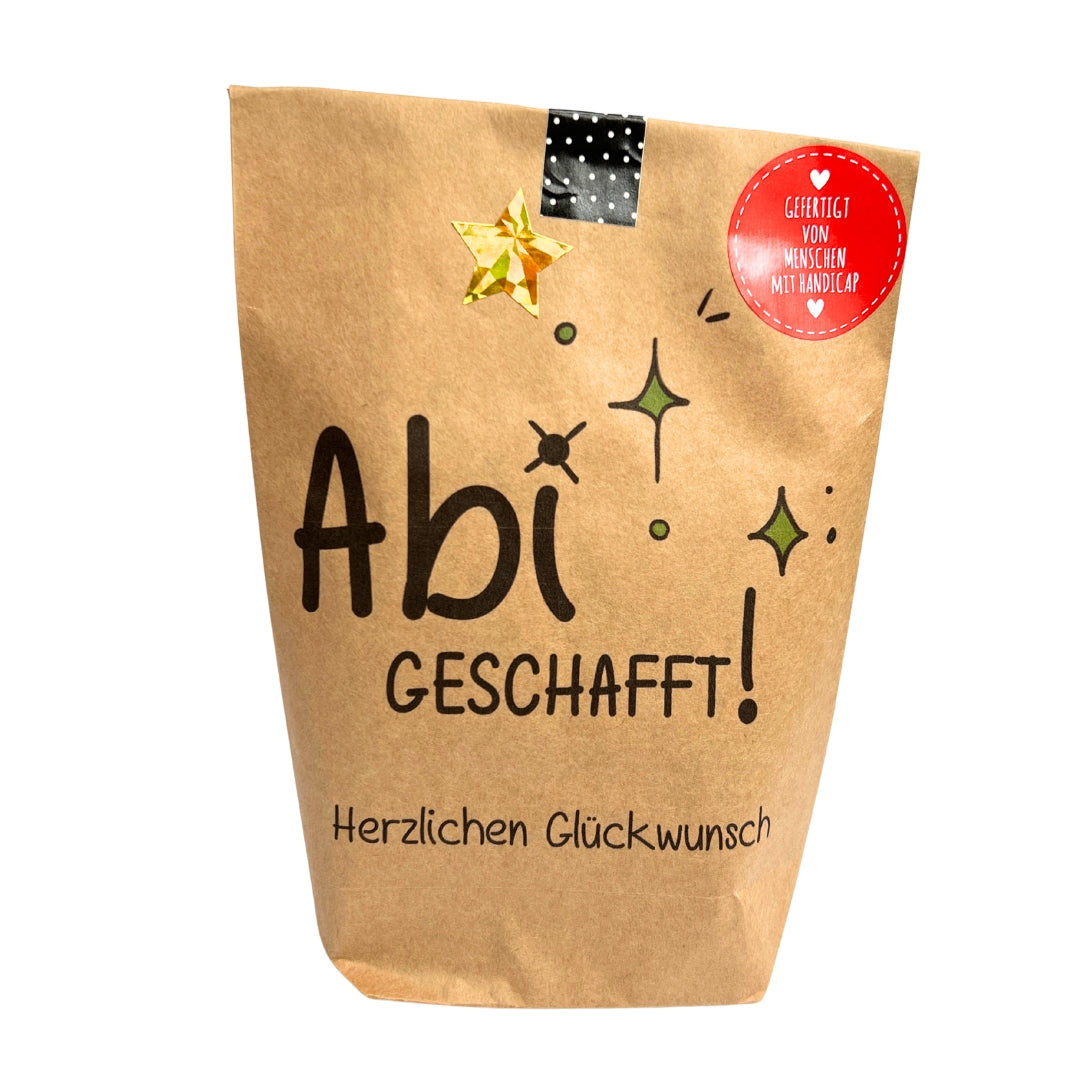 Abi Geschenk zum Abi Abschluss in braun mit Glitzerstern zum Gratulieren!