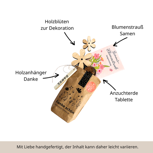 Mini Dankeschön Geschenk mit Blumenstrauß Anzuchtset