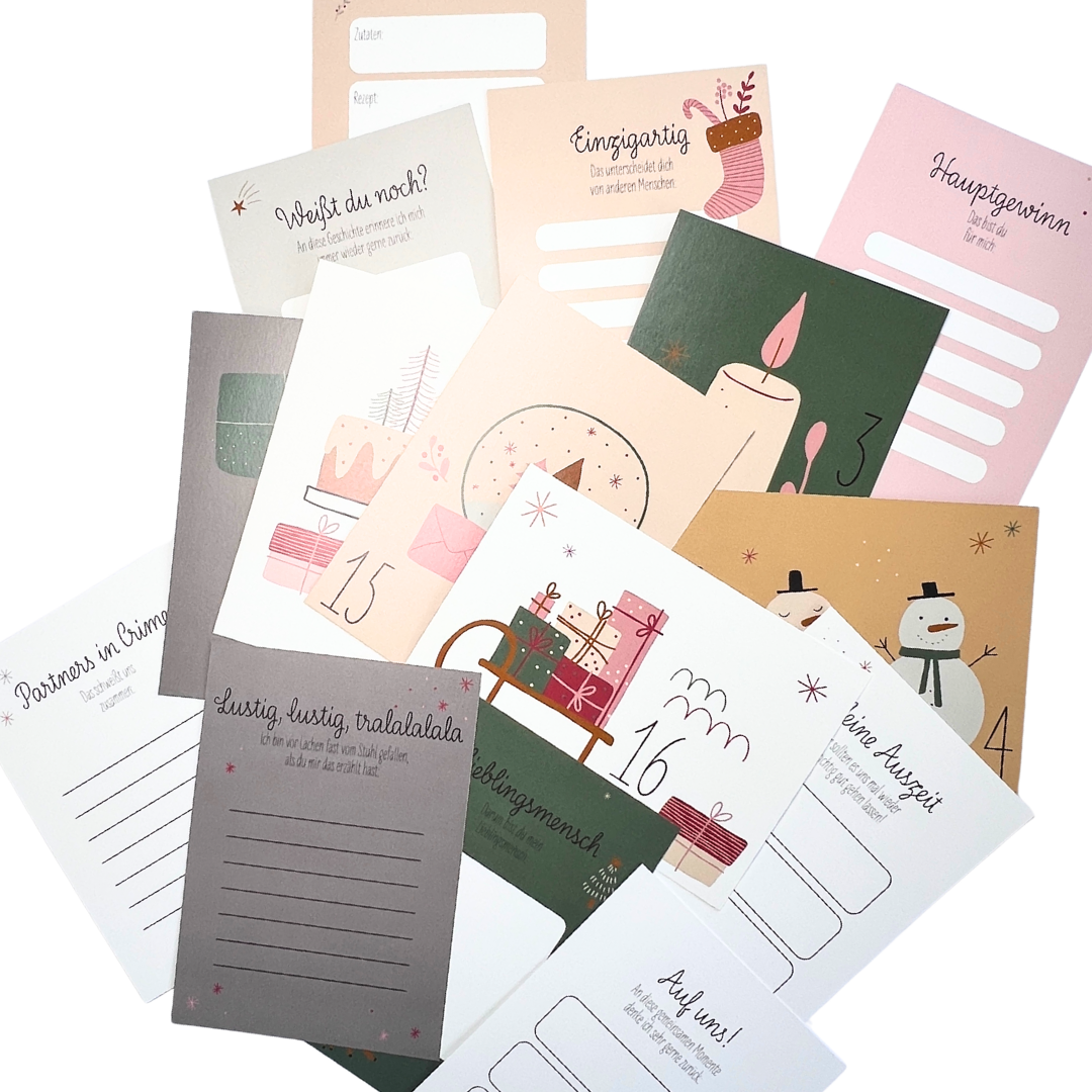 Emotionaler Adventsalender: 24 niedliche Karten zum Beschriften 