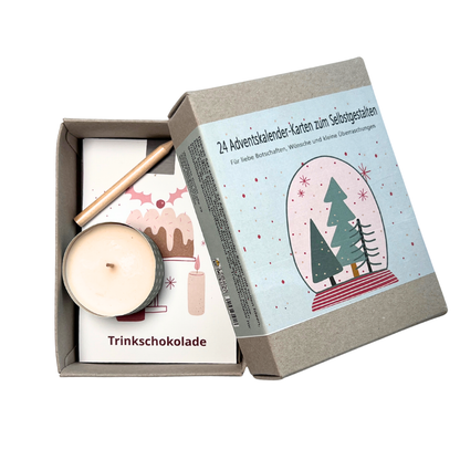 Emotionaler Adventskalender mit Teelicht und Trinkschokolade