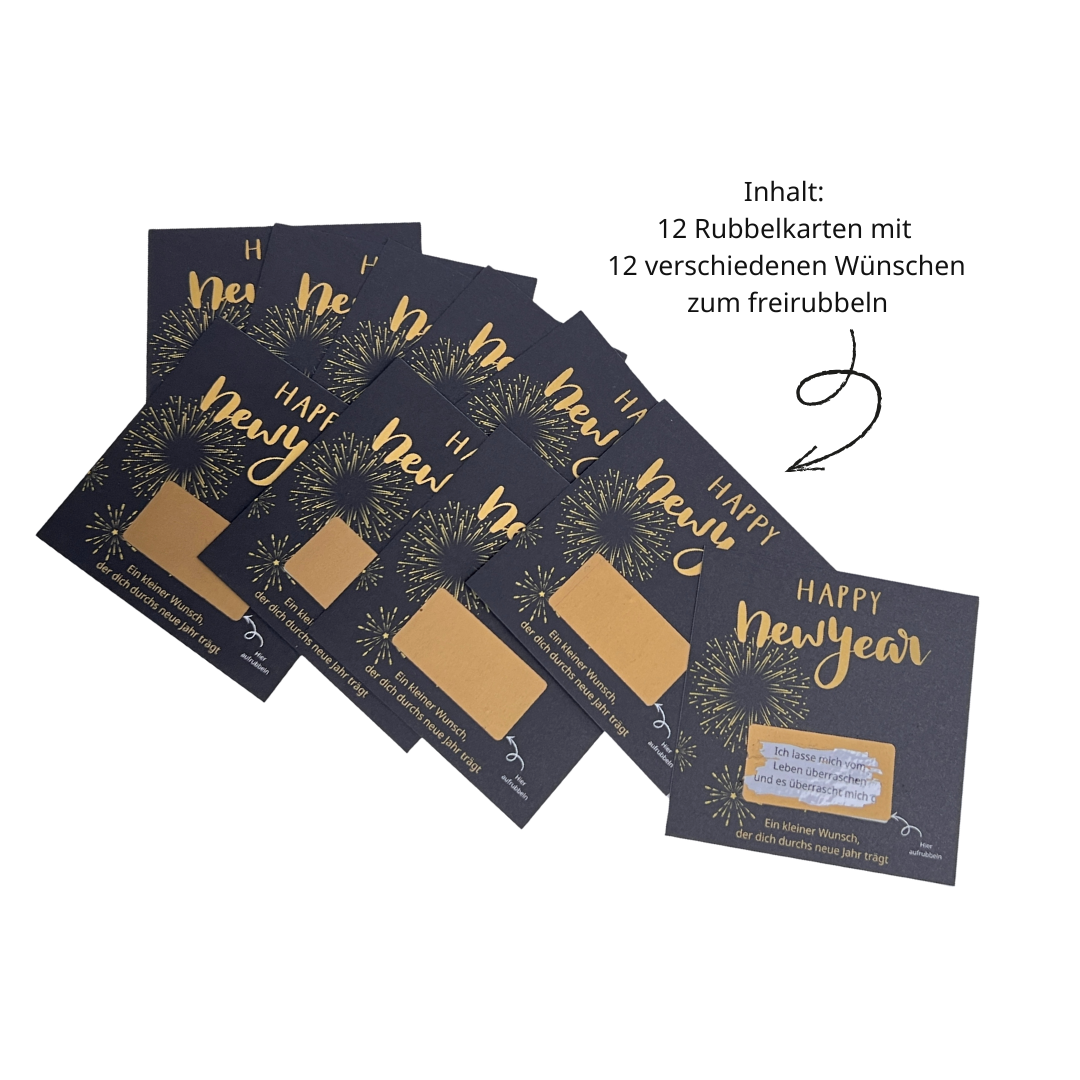 12 Rubbelkarten mit unterschiedlichen guten Wünschen