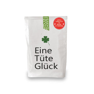 Wundertüte Glück in weiß mit Filzkleeblatt als Glücksbringer