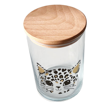 Stylisch für die Küche– Glasdose mit Deckel und Katze im Leoprint-Look