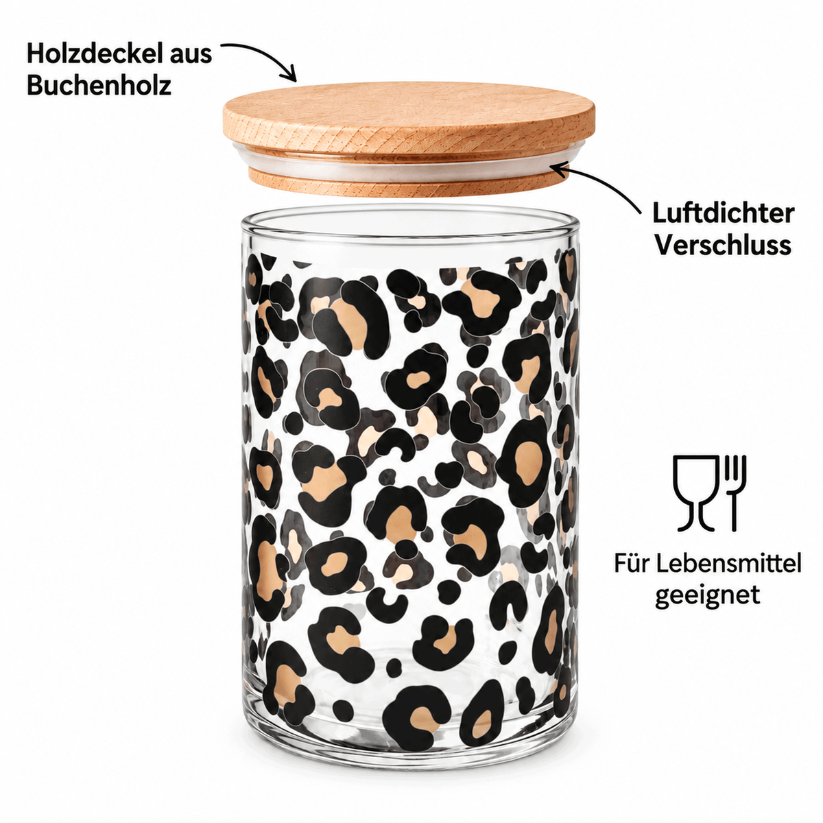 Vorratsglas Leoprint: Holzdeckel aus Buchenholz, luftdichter Verschluss, für Lebensmittel geeignet