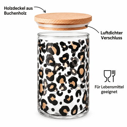 Vorratsglas Leoprint: Holzdeckel aus Buchenholz, luftdichter Verschluss, für Lebensmittel geeignet