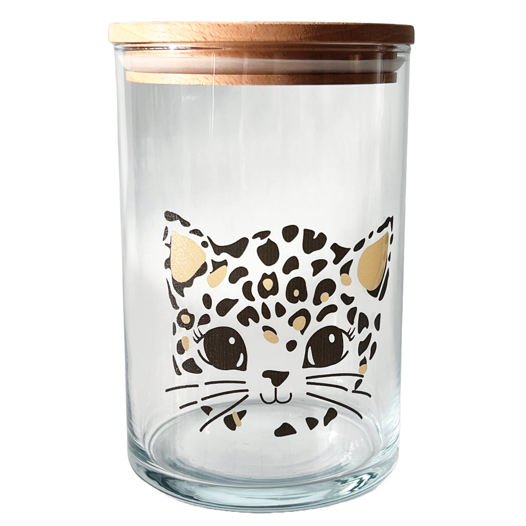Glasdose mit Deckel und Katzenkopf im Leo Design