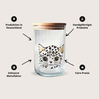 Handgemachtes Vorratsglas mit Holzdeckel und Katzenmotiv- von Menschen mit Behinderung