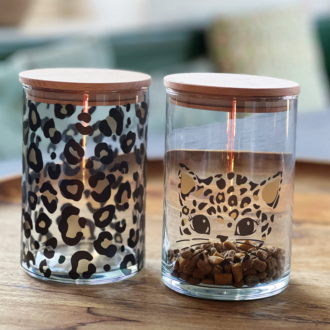 Glasdosen mit Katze und Leo Print