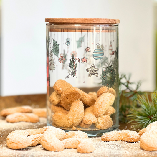 Weihnachtsgeschenk als Glasdose mit Holzdeckel