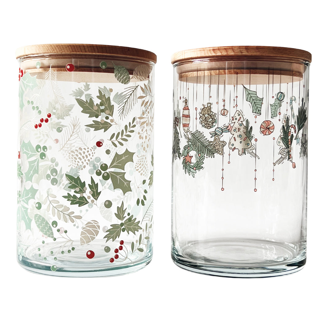 Glasdose für Kekse! Edles Glas mit Weihnachtsgirlande - 2er Set
