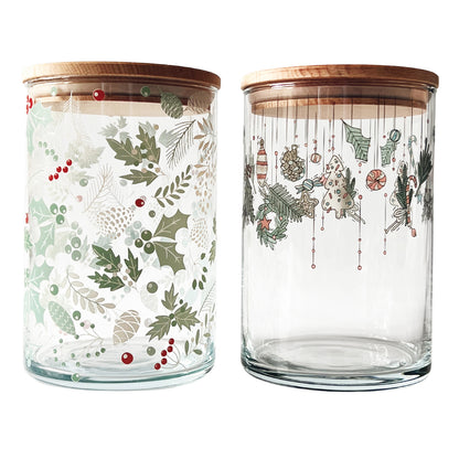 Glasdose für Kekse! Edles Glas mit Weihnachtsgirlande - 2er Set