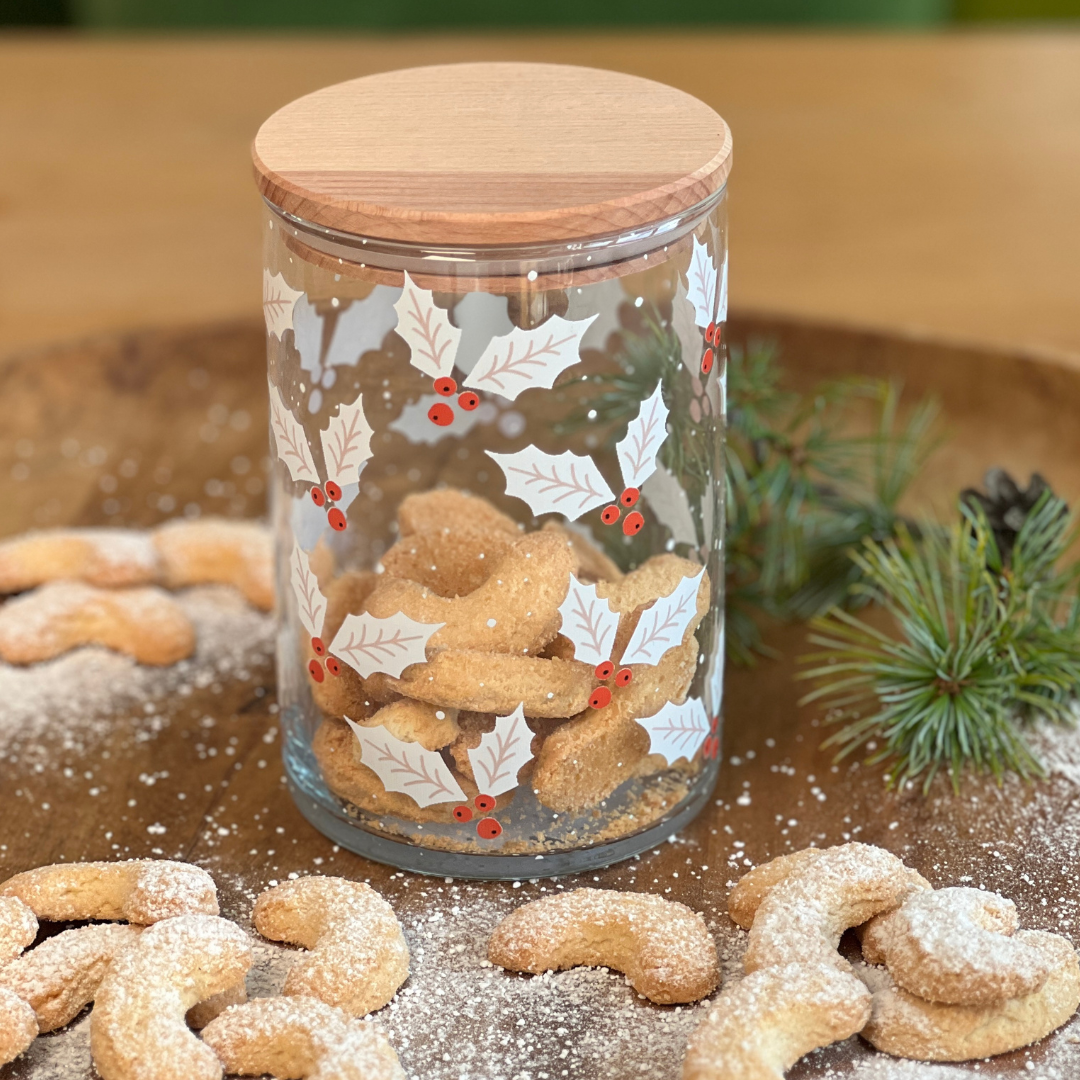 Vorratsglas für Kekse mit Ilexmotiv