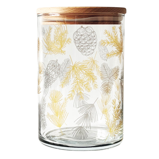 Glasdose mit Holzdeckel – Weihnachtsglanz mit Tannengold