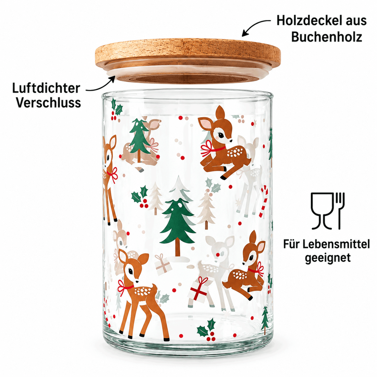 Vorratsglas mit Holzdeckel aus Buchenholz, luftdichtem Verschluss, für Lebensmittel geeignet