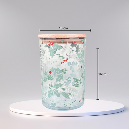 Glasdose mit Holzdeckel und Weihnachtsmotiven