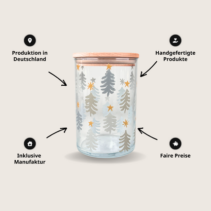 Tannendruck auf Vorratsglas in grau gold 