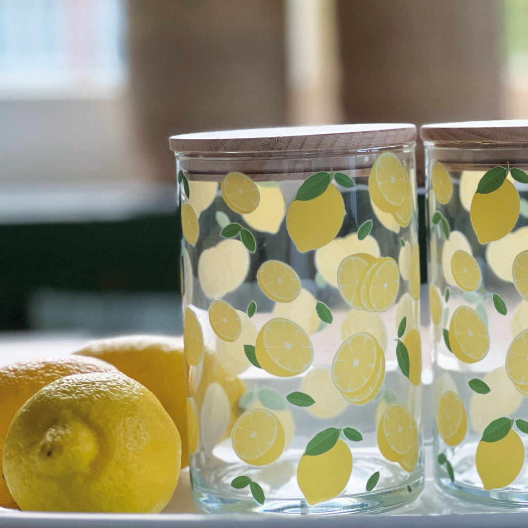 Glasdose mit Holzdeckel Zitronen