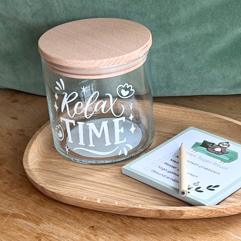 Achtsamkeitsglas mit Achtsamkeits Ritual Block