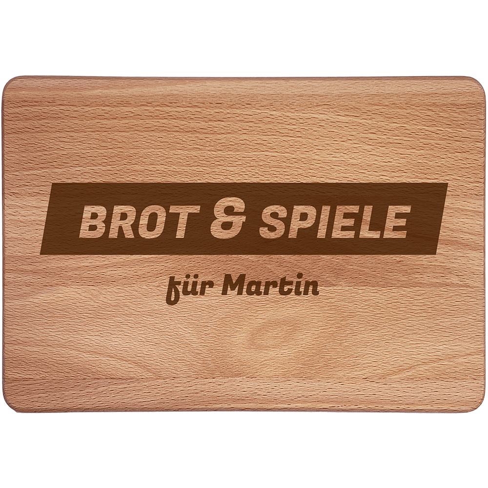 Personalisierte Frühstücksbrettchen:  Brot und Spiele