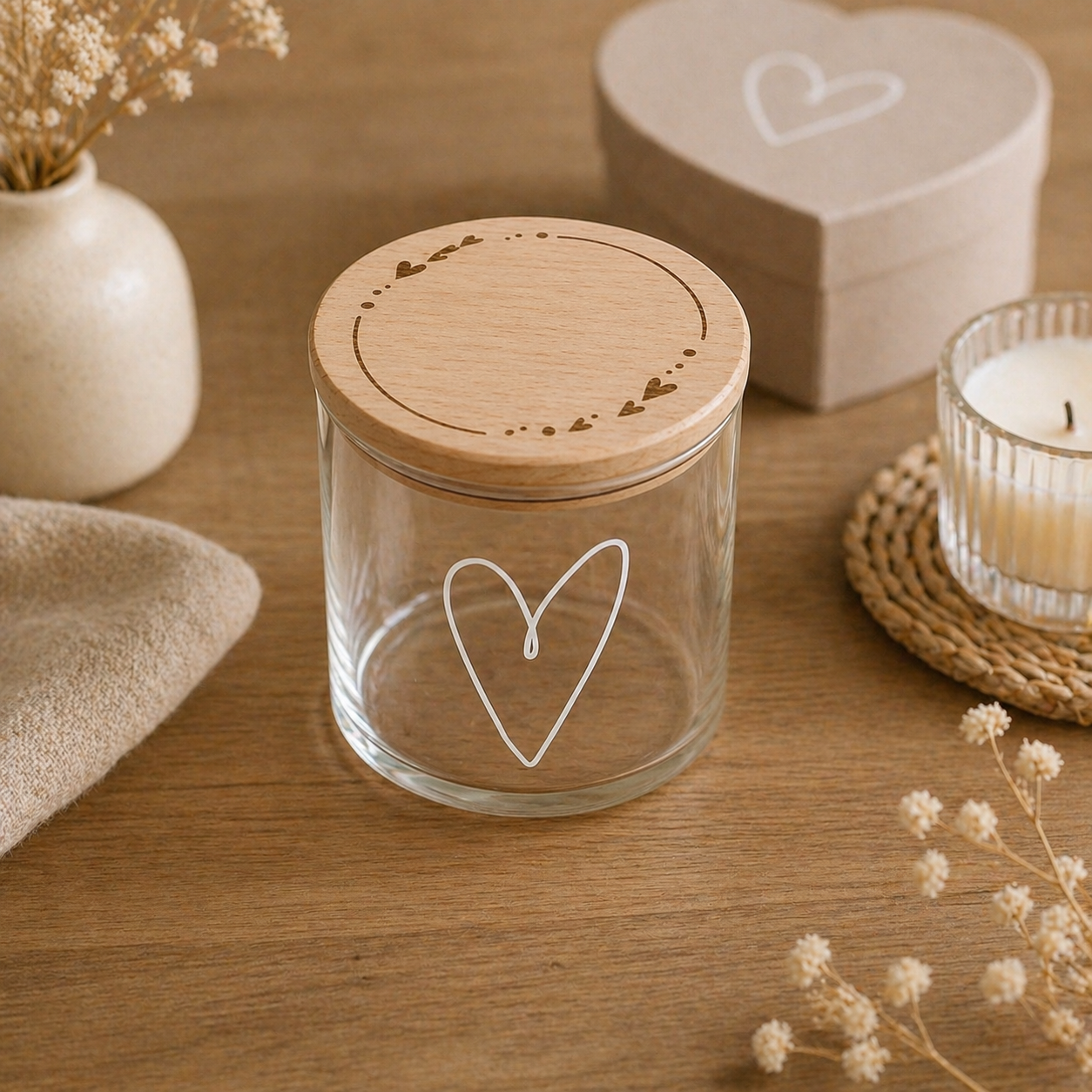 Vorratsglas mit Holzdeckel und Namen