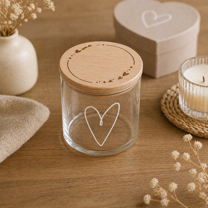 Vorratsglas mit Holzdeckel und Namen