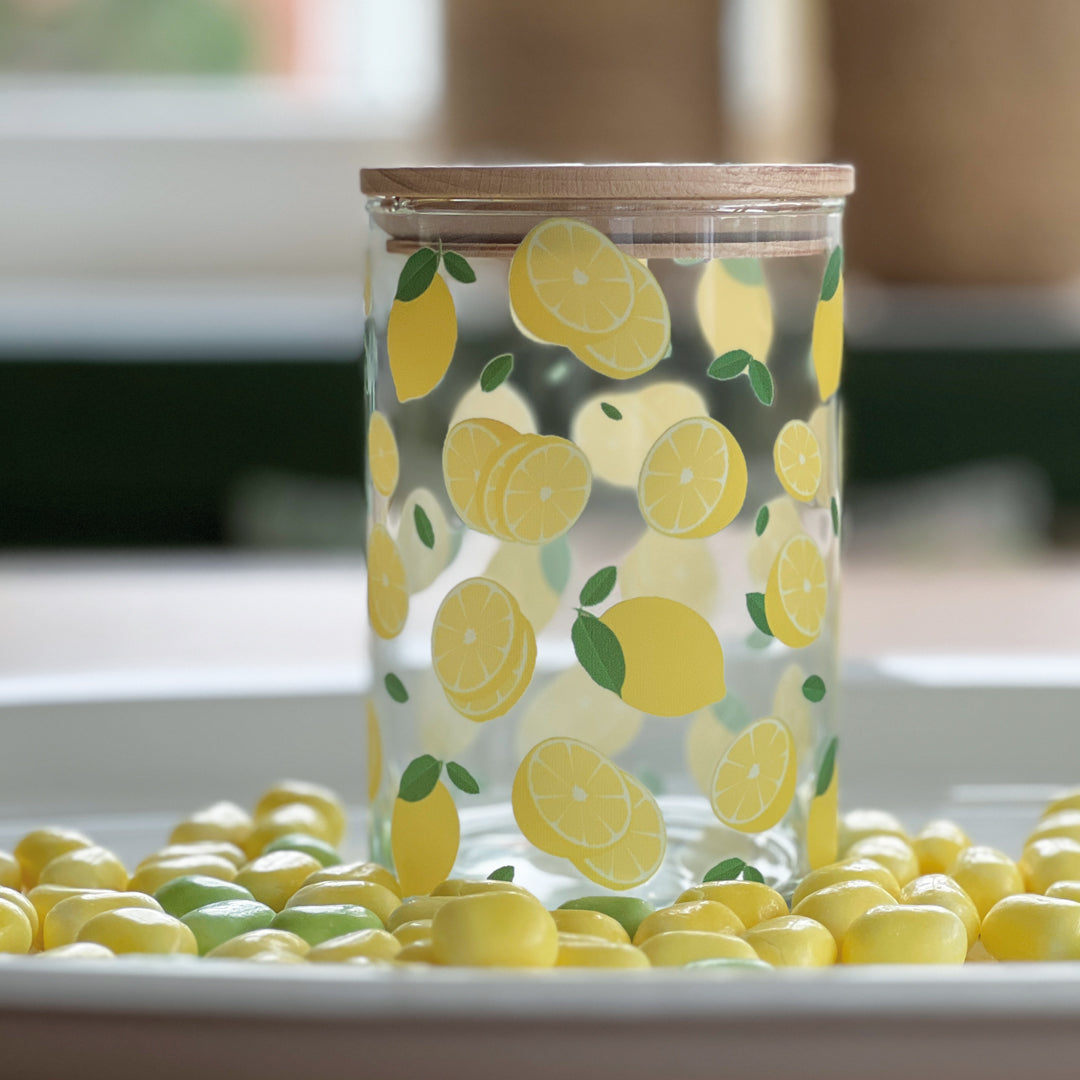 Glasdose mit Deckel Zitronenmotiv